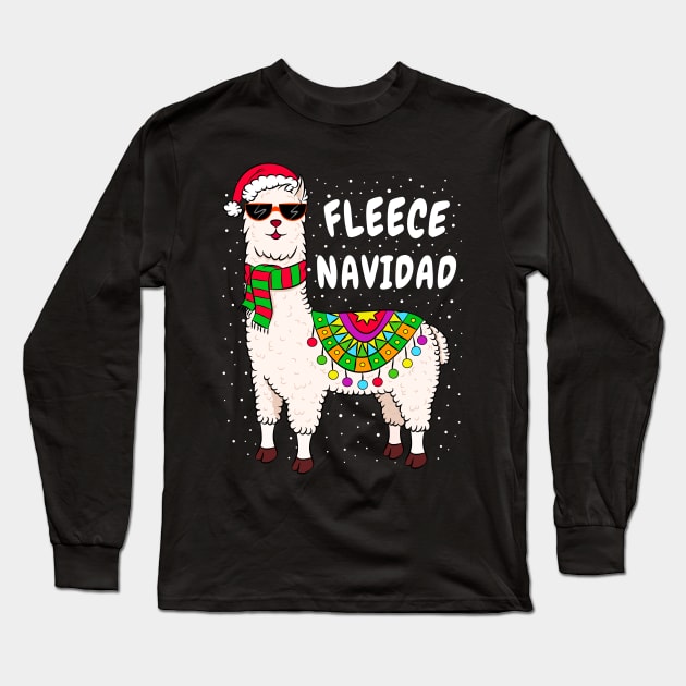 Spanish Christmas Gift Fleece Feliz Navidad Llama Long Sleeve T-Shirt by silentsoularts